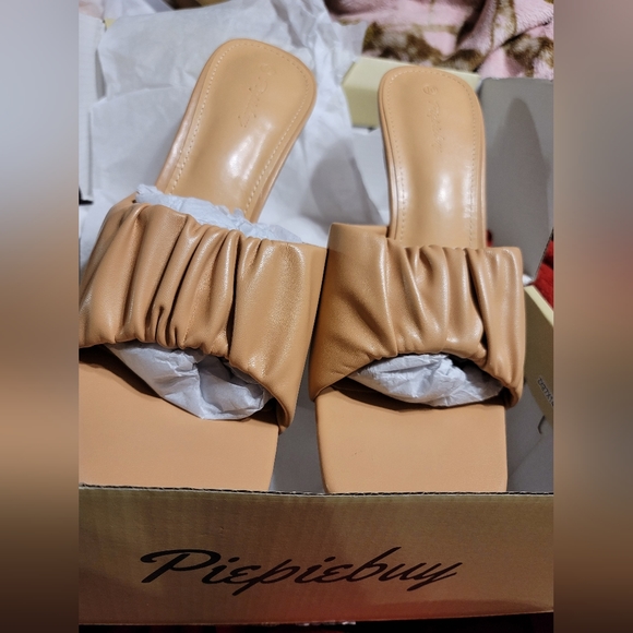 NIB RUCHED SQUARE OPEN TOE MULES DRESS PARTY SLIP ON SLIDE SIZE 10 - Picture 7 of 12